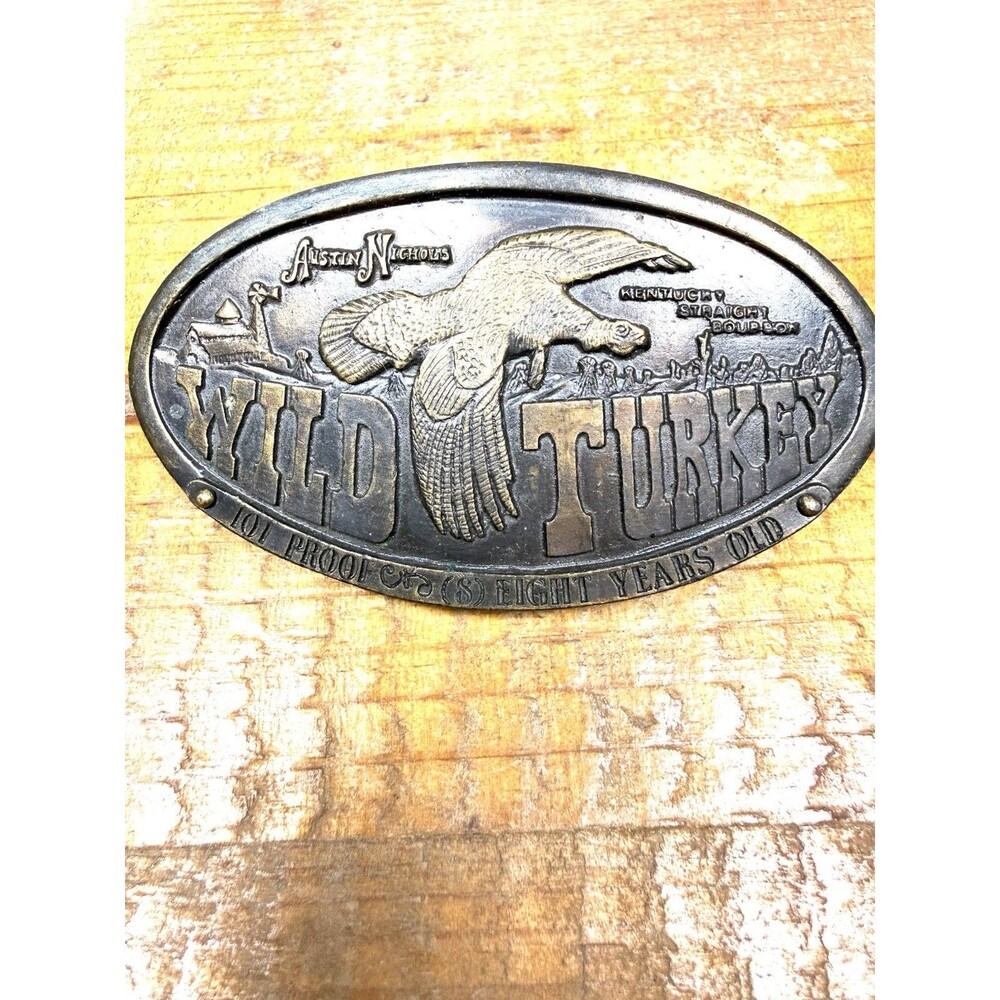 Vintage Wild Turkey Bronze Belt Buckle 1974 Bergamot Brass Works Austin Nichols